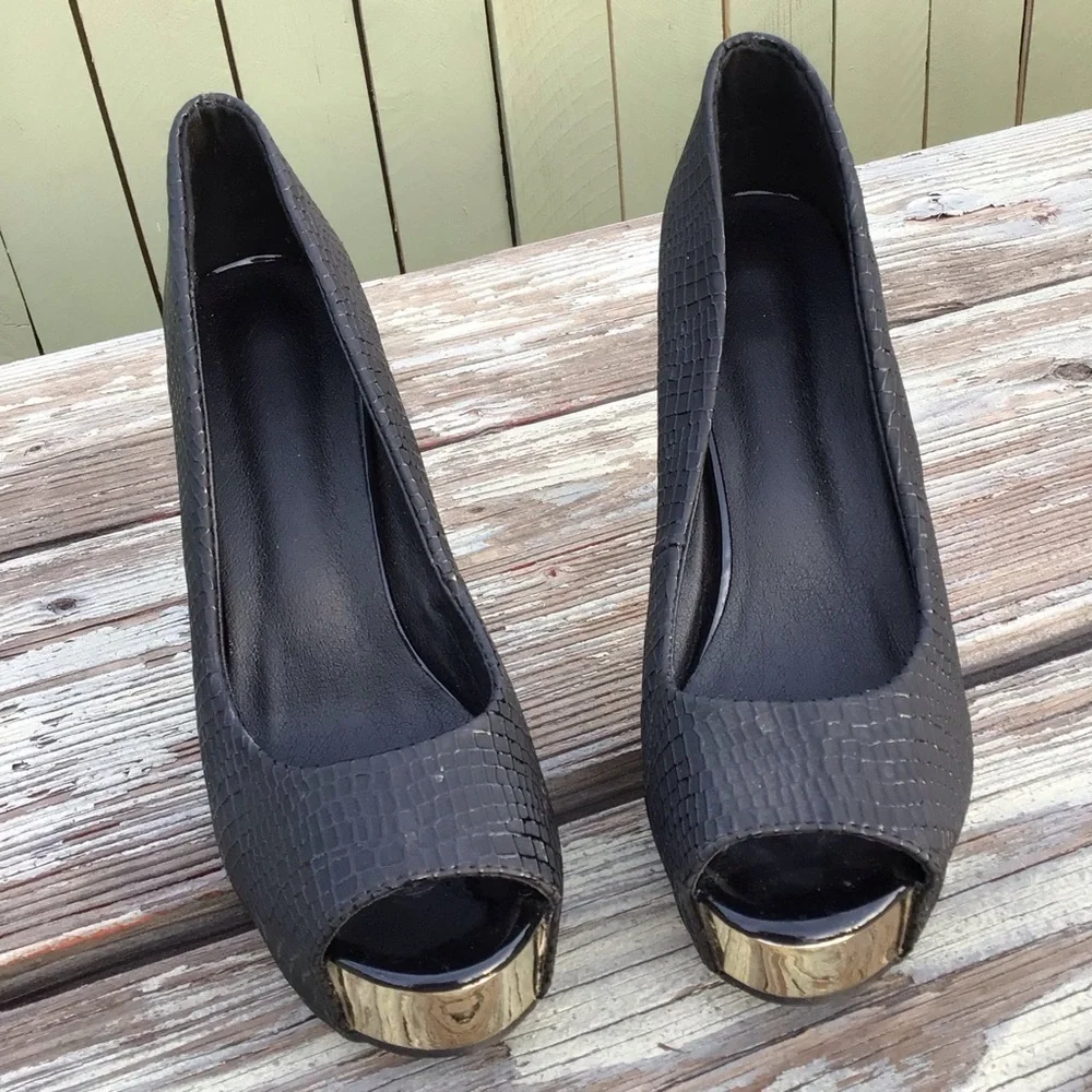 Sexy BlackPeep Toe Women Water Proof Platform Pump size 44